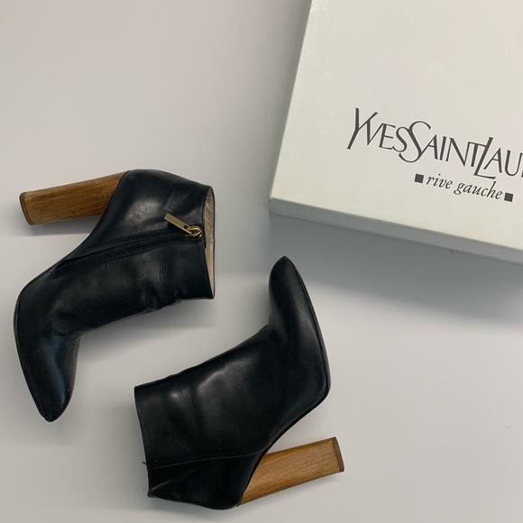Yves Saint Laurent Shoes - YSL Black Ankle Boots with Wood Heel
